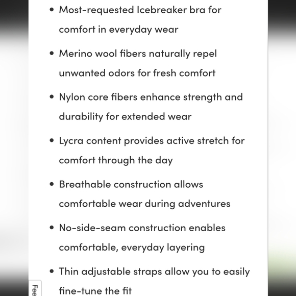 NWOT ICEBREAKER MERINO WOOL BLEND SIREN BRALETTE - Picture 3 of 8